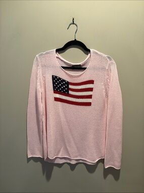 Wooden Ships Pale Pink Knit Sweater with American Flag